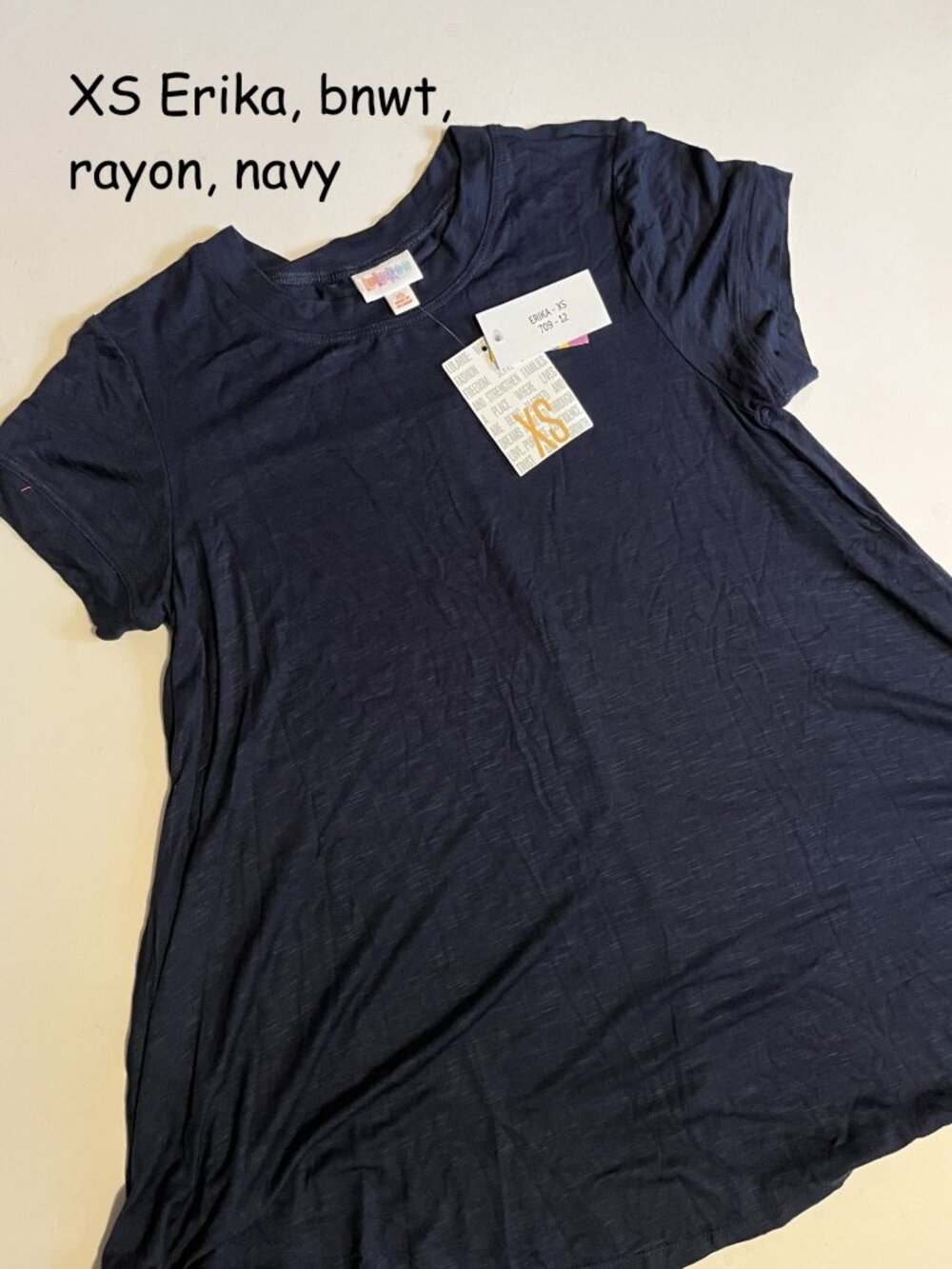 XS Lularoe Erika short sleeve swing tunic top, dark navy blue, rayon